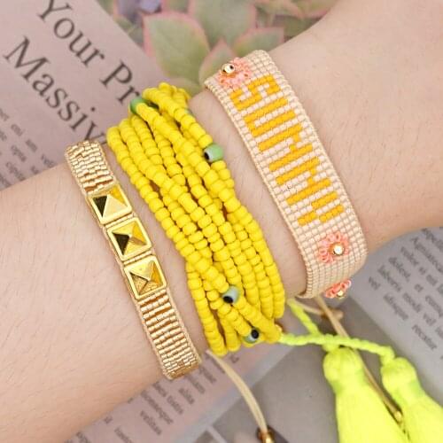 Bohemian Yellow Bracelet Female Accessories Multi-layer Tassel Woven Miyuki Rice Beads Bracelets Evil Eye Handmade Jewelry
