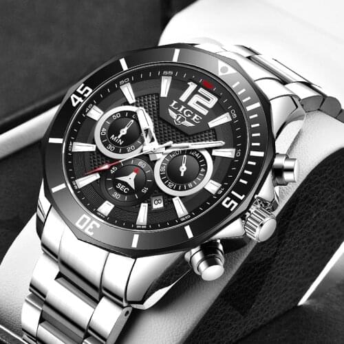 LIGE New Waterproof Mens Watches Top Brand Luxury Sport Stainless Steel Watch Men Fashion Automatic Date Men Quartz Wrist Watch