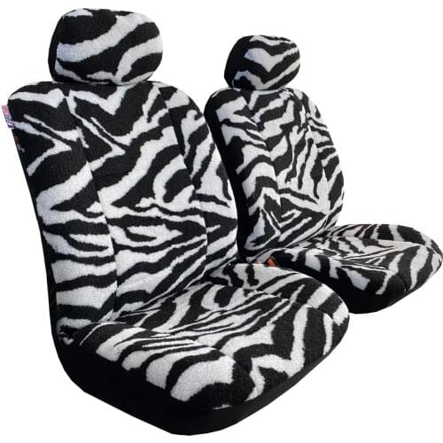 Zebra Print Sheepskin Seat Covers for Cars Trucks SUVs, Faux Fur Lambswool Soft Winter Warm Auto Protectors, Universal Size