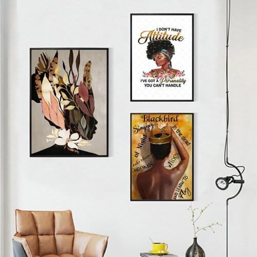 Black Queen Girls Powerful Inspirational Quote Canvas Painting Vintage Posters and Prints African Woman Wall Picture Home Decor