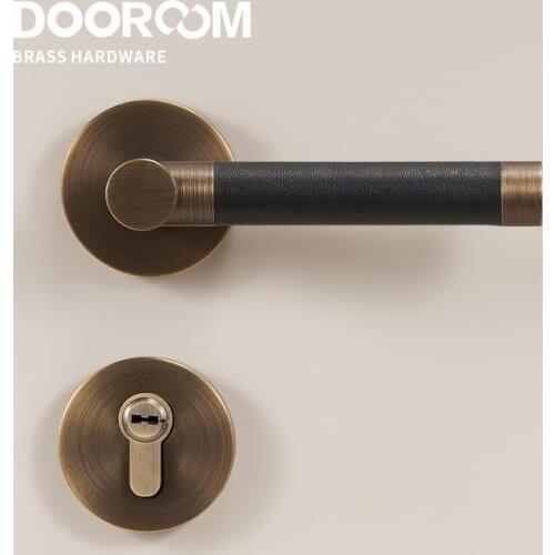 Dooroom Brass Door Lock Set Modern Replaceable Leather Interior Bedroom Bathroom Double Dummy Privacy Passage Door Lever Set