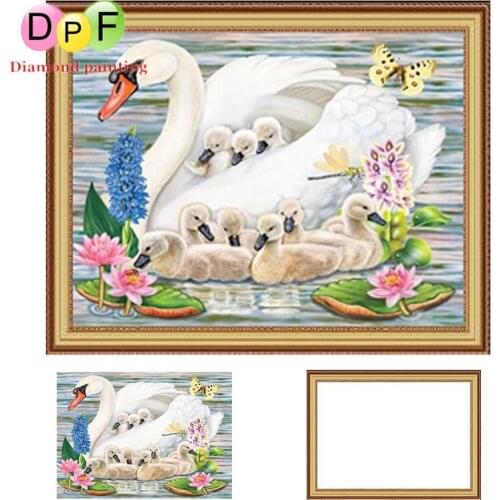DPF Framed Diamond Embroidery 5d Round full Swan paddle Diamond Painting Diamond Cross Stitch Rhinestone home Decor painting