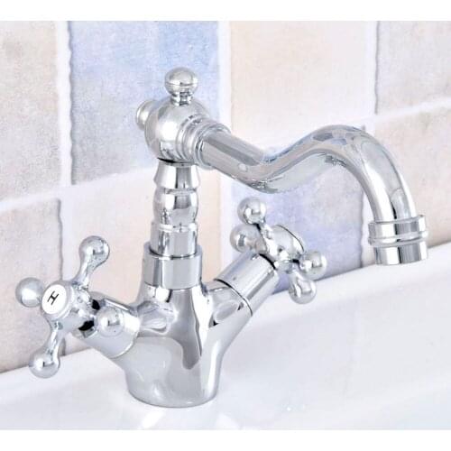 Chrome Bathoom Kitchen Faucet Swivel Spout Dual Cross Handles Lavatory Sink Mixer Taps Deck Mounted Hot and Cold Tap Nsf659