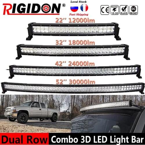 3D Double Row Curved LED Work Light Bar 22/32/42/52inch Flood Spot Combo Beam 12V 24V Offroad 4X4 Vehicles Truck 4WD SUV ATV