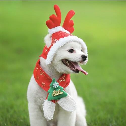 Dog Cat Caps Pet Santa Birthday Scarf Antler Christmas Hat Costume for Puppy Kitten Small Pets Accessories