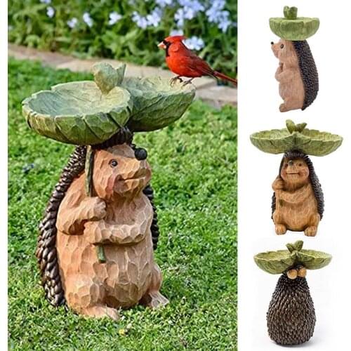 Resin Animal Bird Feeder Standing Fox Hedgehog Rabbit Statue Bird Feeder Home Decoration Outdoor Garden Bird Feeder Ornaments