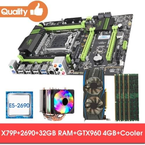 X79 P motherboard combos LGA2011 E5 2690 Processor 4pcs 8GB 1600 = 32GB ECC memory with GTX960 4GB +Cooler USB3.0 SATA3
