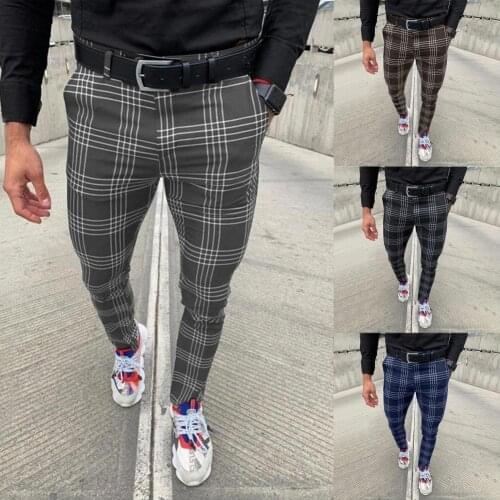 Summer Fashion Business Pants Plaid Button Fly Men Slim- Fit Mid Rise Trousers for Dating Casual Pants Mens Clothing 2021
