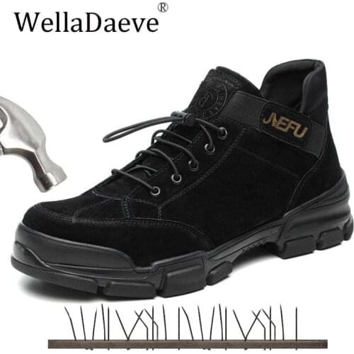 Mens Steel Toe Cap Protective Safety Shoes Pig Skin High Top Breathable Outdoor Sneaker Puncture Proof Work Ankle Boots For Men