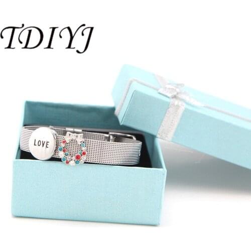 TDIYJ New Collection Love Charms Beard DIY Stainless Steel Band Mesh Charms Bracelet For Christmas Jewelry 1Set