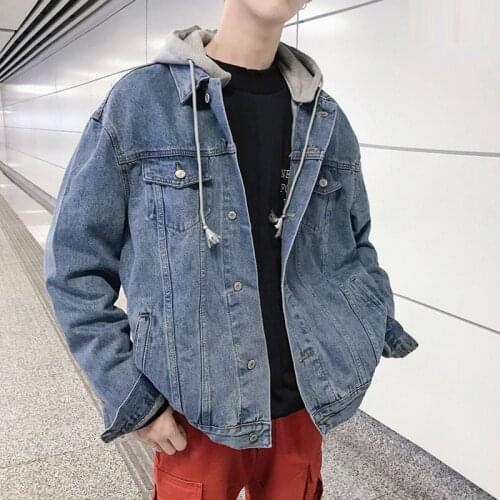 QNPQYX New Autumn Streetwear Denim Jacket Male Loose Trend Korean Wild Hip-hop Denim Coat Handsome Student Hooded Jackets