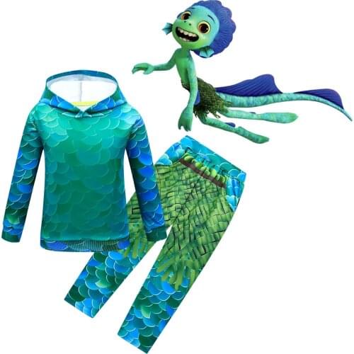 2021 New Luca Alberto Sea Cosplay Hoodie + Pants Childrens Birthday Gift Halloween Carnival Costume Se