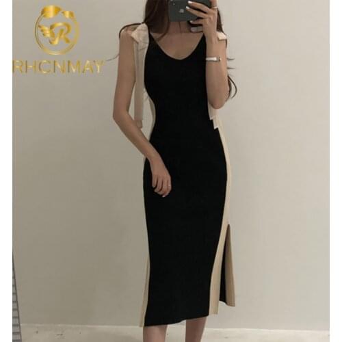 Summer New Temperament V-neck Strapless Bowknot Is Cultivate Ones Morality In A Condole Belt Render Knitting Bag Hip Dress