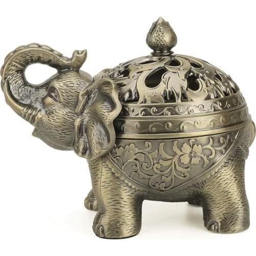 Incense Holder Stand Elephant Cone Coil Incense Burner Ash Catcher with Lid Aromatherapy Ornament Home Decoration