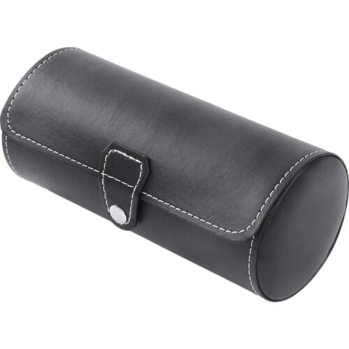 3 Grids Brown Black Color Cylinder Shape Leather Watches Display Case Boxes Jewelry Storage Portable Watch Box