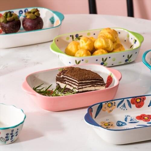 Rectangular Binaural Baking Pan Cute Feature Nordic Cutlery Set Creative Oven Bowl Fruit Plate Multi-Function Dishes Vajilla