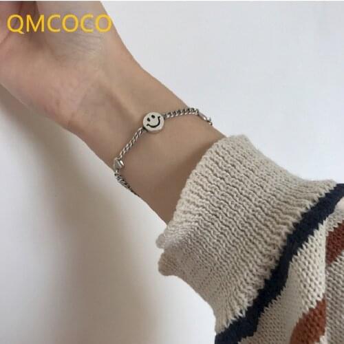 QMCOCO 925 Silver Smiley Face Chain Bracelet New Fashion Creative Bracelet Elegant Birthday Party Jewelry Gifts For Girl