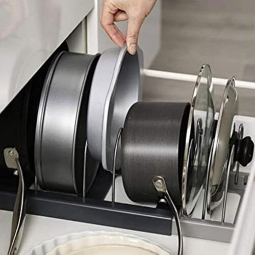 Pot Lid Shelf Holder Stand Adjustable Cookware 7 Dividers Expandable Pan Dish Space Saving Organizer Rack Storage Kitchen Tool