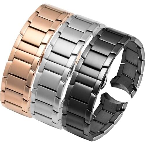 22mm Stainless Steel Watch Strap for Armani AR2448 AR2434 AR1452 AR2432 AR2435 Metal Solid Butterfly Buckle Wrist Band Bracelet