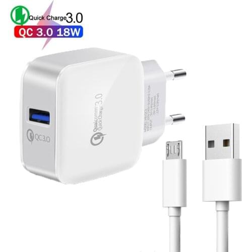 Micro USB Cable & 18W Fast EU Wall Charger QC 3.0 For Xiaomi Redmi 9A 9C 6A 5A 4A 4X Note 6 5 4 X 3 2 Pro S2 USB Charger Cable