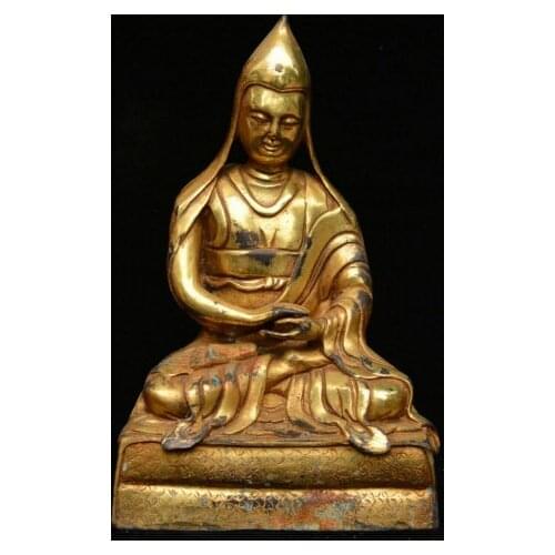 Old Tibet Buddhism Bronze Gilt Je Tsongkhapa Lama Tsong Khapa Tsongkhapa Statue