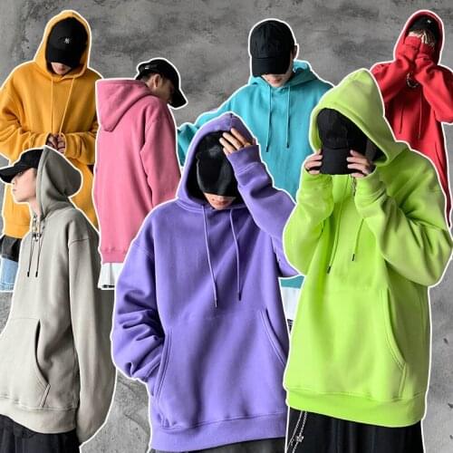 Sweater mens Hoodie loose and trendy, fashion brand autumn and winter Pullover Top Hong Kong style pure velvet hoodie coat man