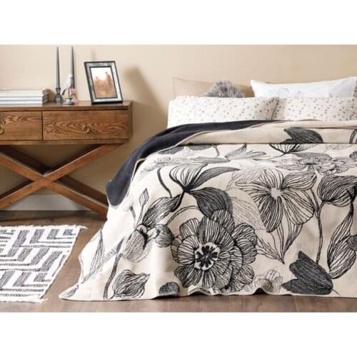 Dark Mono Cotton Double Bed Blanket 200x220 Cm Beige-Black