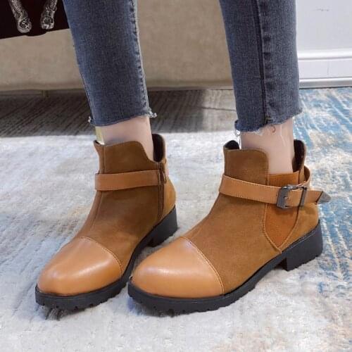 Women Shoes Ankle Boots Square Heel Zipper Boots for Women Round Head PU Leather Solid Comfort Boots botas largas mujer Size 43