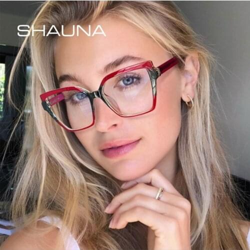 SHAUNA Fashion Cat Eye TR90 Women Glasses Frame Clear Anti Blue Light Lens Men Optical Leopard Frame Computer Glasses
