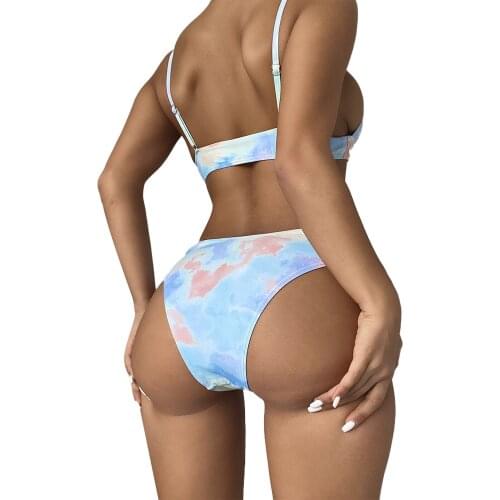 Ladies Summer Split Swimwear Sets Adults Women Tie-dye Mixed Color Tank Top Type Sexy Backless Bikini Swimsuit