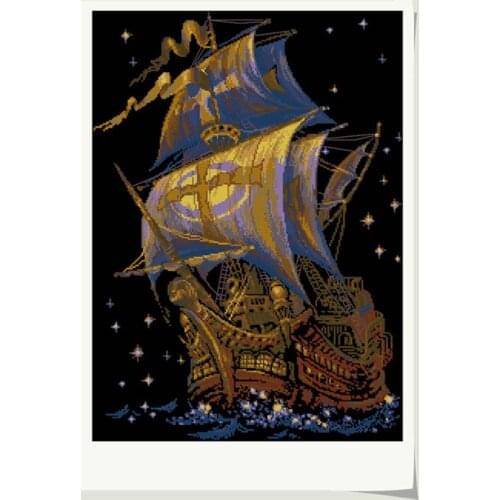Gold Collection Lovely Counted Cross Stitch Kit Under a Lucky Star Riolis Sailing Ship Boat Vessel