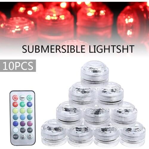 10pcs Remote Controlled RGB Submersible Light Battery Operated Underwater Night Lamp Vase Bowl Outdoor Garden Decor Lights