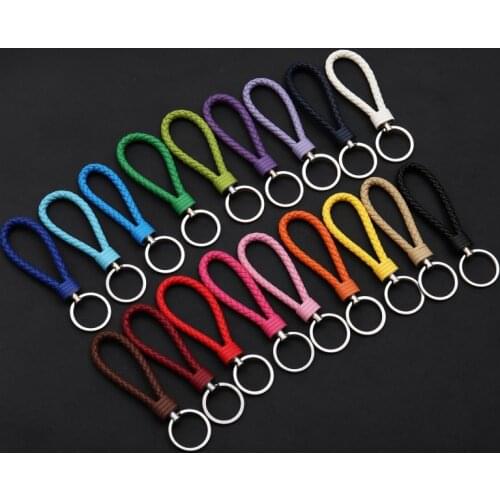 100 PCS Woven Leather Cord Keychain Auto Pendant Leather Key Ring With Small Round Piece