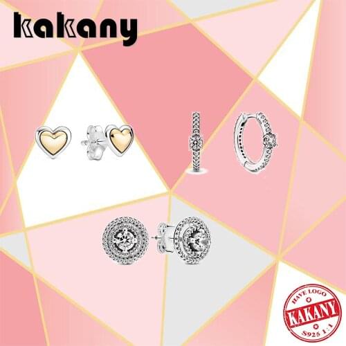 2021 New Fashion 100% S925 Sterling Silver Love Heart-shaped Small Round Earrings Original Diy Jewelry Suitable For Women