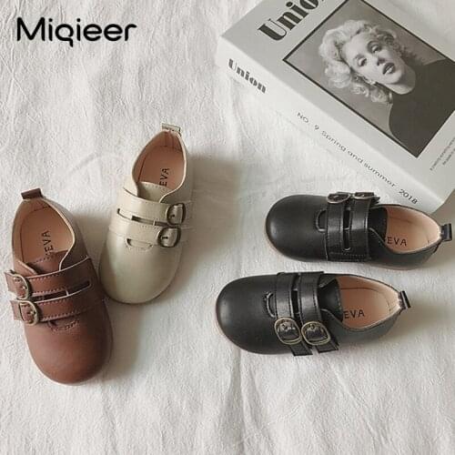 2021 Spring Children PU Leather Shoes For Boys Girls Fashion Baby Retro British Soft Bottom Flats Single Shoes Kids Bean Shoes