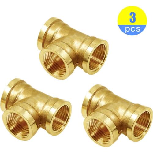 3PCS 1/2" Female thread forged brass tee pipe coupling T-type connector coupling air compressor check valve