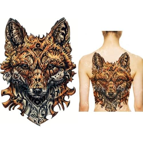 48*35 cm large tattoo stickers 2018 new designs fish wolf buddha waterproof temporary flash tattoos full back chest body for men