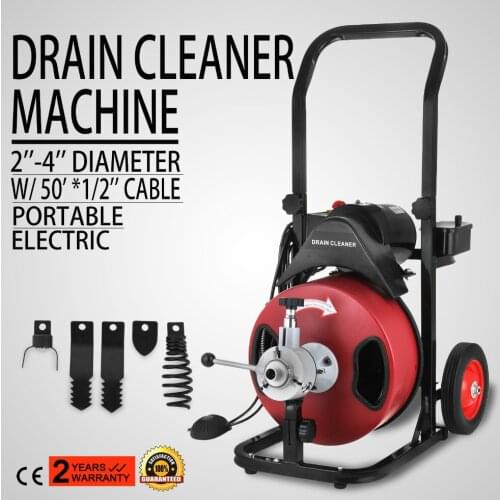 50FT*1/2 inch Drain Auger Pipe Cleaner Machine Local Snake Sewer Clog with Cutter