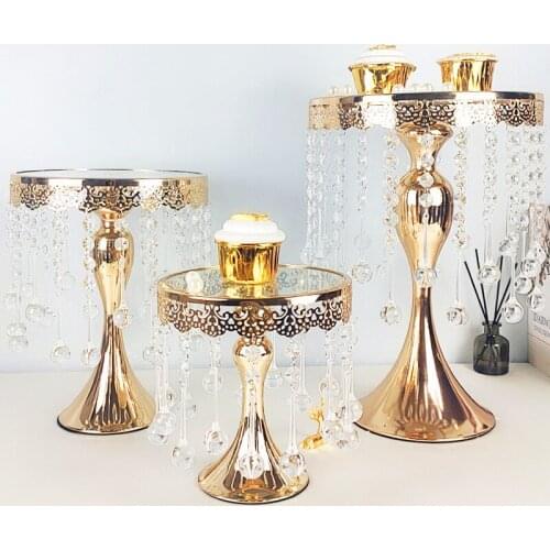 Golden\Sliver Crystal Cake Holder Electroplated Mirror Wedding Party Decoration Cake Holder Tray Home Decor