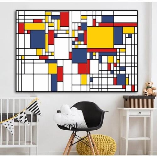 Abstract Grid Pictures By Piet Cornelies Mondrian Modern Canvas Paintings Posters and Prints Wall Pictures for Living Room Decor