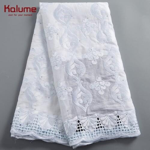 Kalume African Lace Fabric 2021 Embroidery Nigerian 100% Cotton Lace Fabric Dubai Swiss Voile In Switzerland For Dress F2445