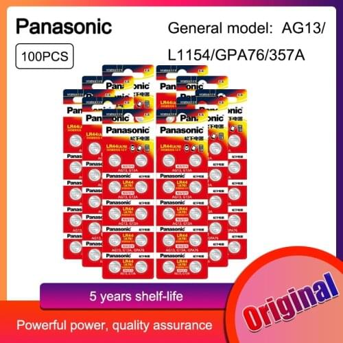 Panasonic High Quality 100pcs 1.5 V LR44 AG13 LR 44 Button Coins Battery For Calculator Watch Clock Hearing Aid Remote Control