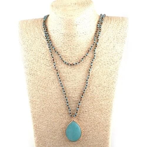 Free Shipping Fashion 4mm Mini Blue Color Glass Knotted Stone Women Drop Pendant Necklaces
