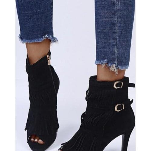 Peep Toe Flock Tassel Thin High Heels Fashion Summer Womens Platform Shoes for Women Heel Shoe Woman Pumps Womens Pump 2021