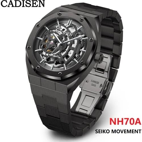 CADISEN Men Watches Mechanical Automatic Japan NH70A Hollow out Design Watch Men 100M Waterproof Brand Luxury Casual Sport Watch