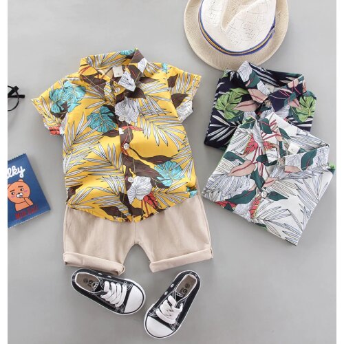 Baby clothes summer short-sleeved suit baby boy clothes 0-5 years old printed casual short-sleeved shirt baby two-piece suit