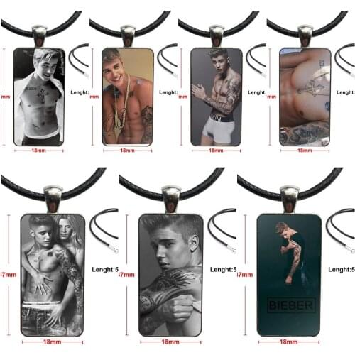 Justin Bieber Tattoos Vintage Jewelry Steel Color Glass Cabochon Choker Pendant Long Rectangle Necklace For Women Gift
