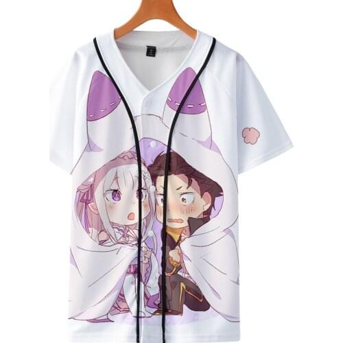 Re Zero 3d baseball t shirt short sleeve t-shirt for Men Women Kids Girls Clothing Clothes Rem and Ram Japanese Anime tshirt tee