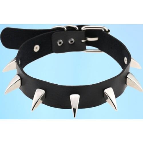 Hyperbole temperament punk style super cool spiked collar PU leather necklace horn rivet collar collarbone chain