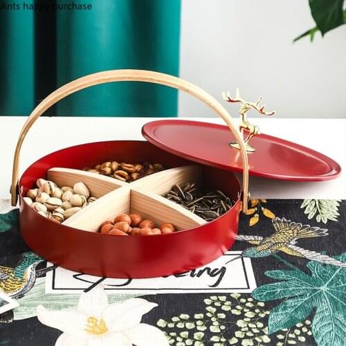 Iron Art Multi-compartment Snack Plate Portable Food Storage Box Round Candy Dried Fruit Box Snack Platter Fruit Snack Plate